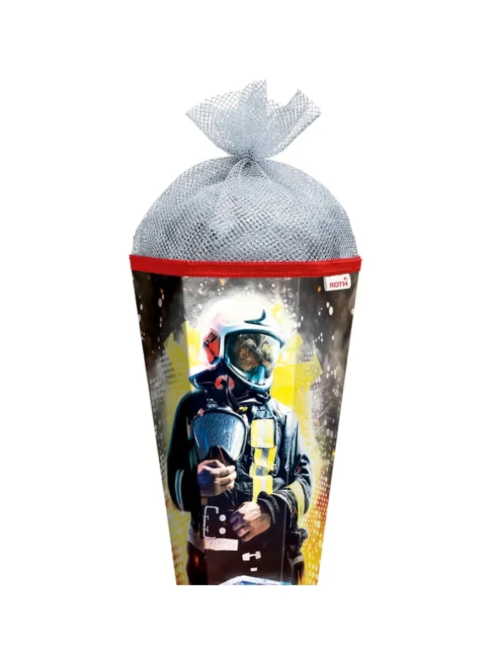 Schultüte groß Feuerwehrmann 85 cm, Glanzfolie in Rot
