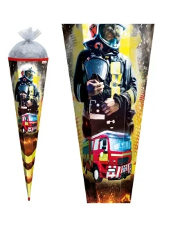 Schultüte groß Feuerwehrmann 85 cm, Glanzfolie in Rot