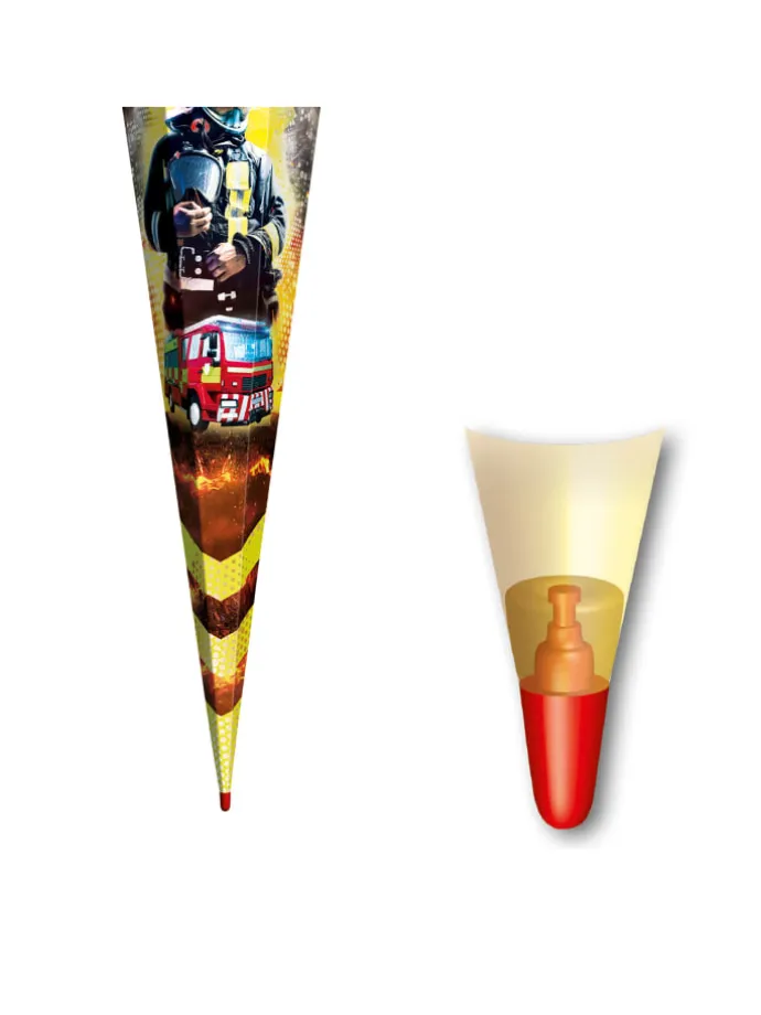 Schultüte groß Feuerwehrmann 85 cm, Glanzfolie in Rot