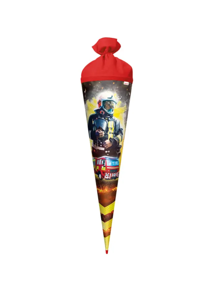 Schultüte groß Feuerwehrmann 70 cm, Glanzfolie in Rot