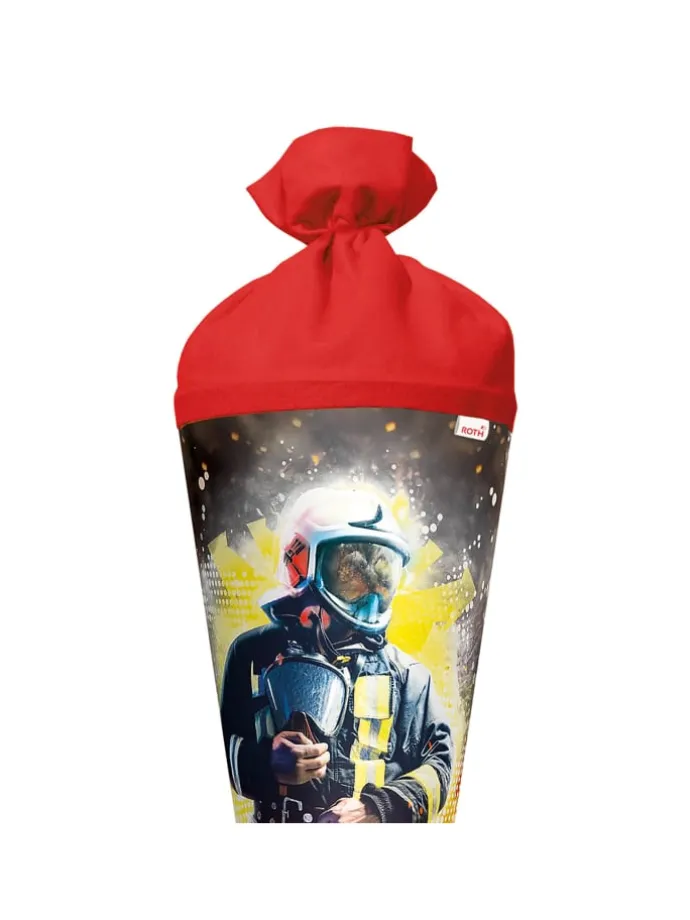 Schultüte groß Feuerwehrmann 70 cm, Glanzfolie in Rot