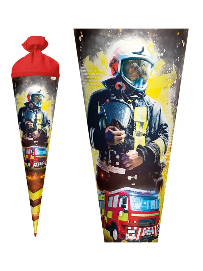 Schultüte groß Feuerwehrmann 70 cm, Glanzfolie in Rot