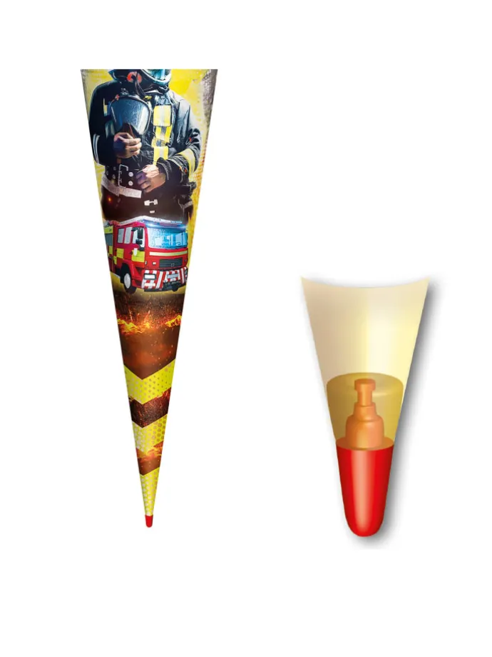 Schultüte groß Feuerwehrmann 70 cm, Glanzfolie in Rot