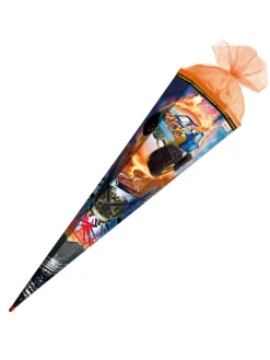 Schultüte groß Monstertruck Fire85 cm, Spezialborte Glanz in Orange
