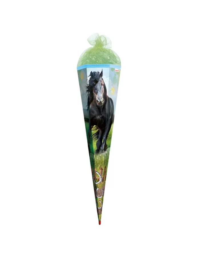 Schultüte groß Power Horse 85 cm, Netzverschluss in Grün