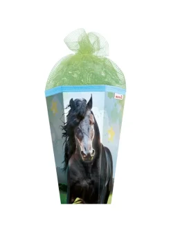 Schultüte groß Power Horse 85 cm, Netzverschluss in Grün