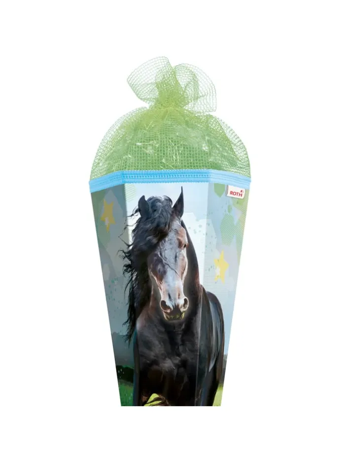 Schultüte groß Power Horse 85 cm, Netzverschluss in Grün