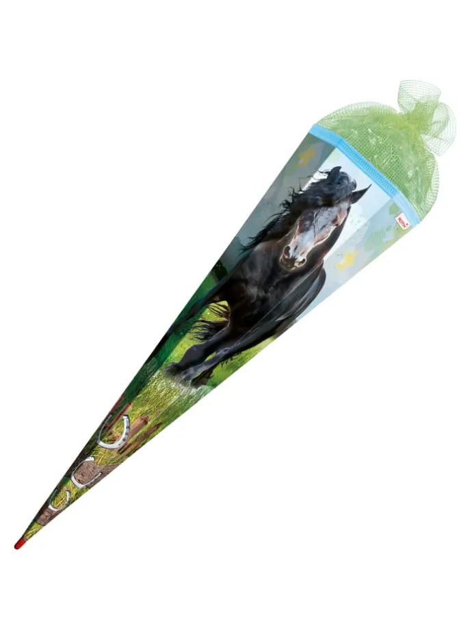 Schultüte groß Power Horse 85 cm, Netzverschluss in Grün