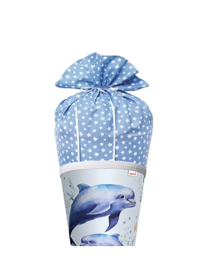 Schultüte Lieblingsstück Delfin Duo 70 cm, Stoffverschluss in Hellblau