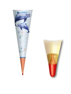 Schultüte Lieblingsstück Delfin Duo 70 cm, Stoffverschluss in Hellblau