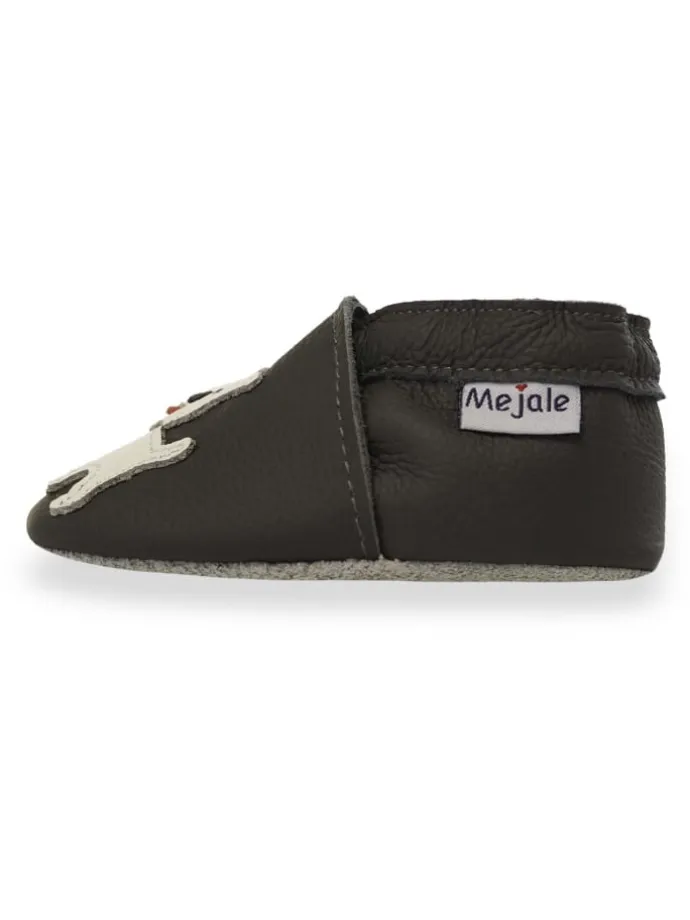 Schwarze Babyschuhe aus Leder für Kleinkinder, rutschfeste Sohlen - Welpenmuster