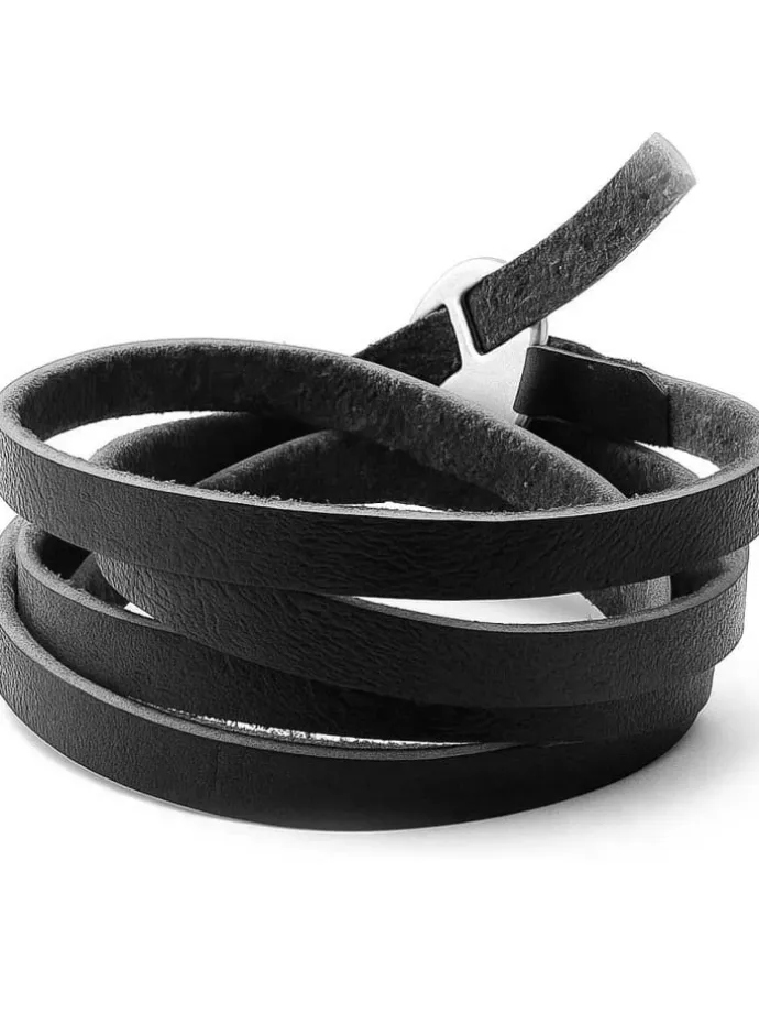 Schwarzes Echt-Leder Wickelarmband für Herren