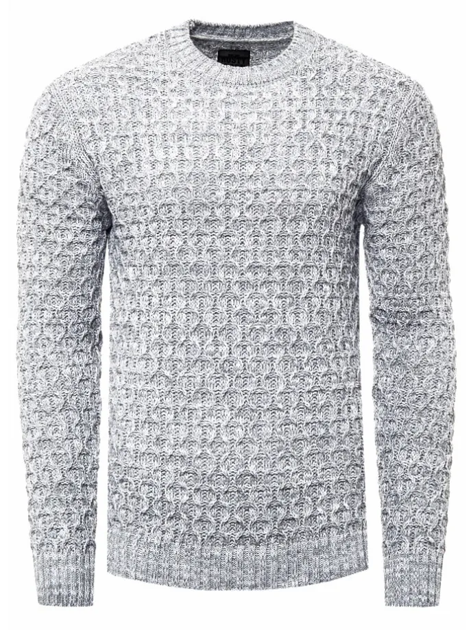 Schwerer Kontrast Grobstrick Rundhals-Pullover in Grau