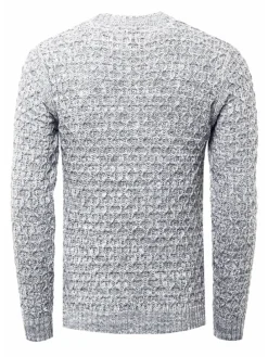 Schwerer Kontrast Grobstrick Rundhals-Pullover in Grau