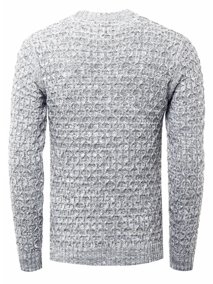 Schwerer Kontrast Grobstrick Rundhals-Pullover in Grau