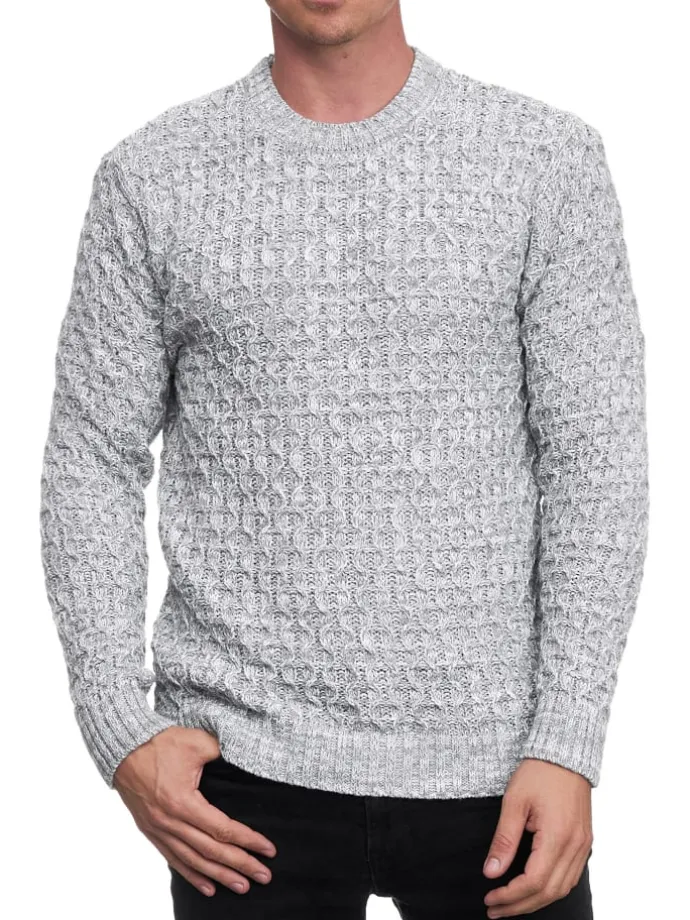 Schwerer Kontrast Grobstrick Rundhals-Pullover in Grau