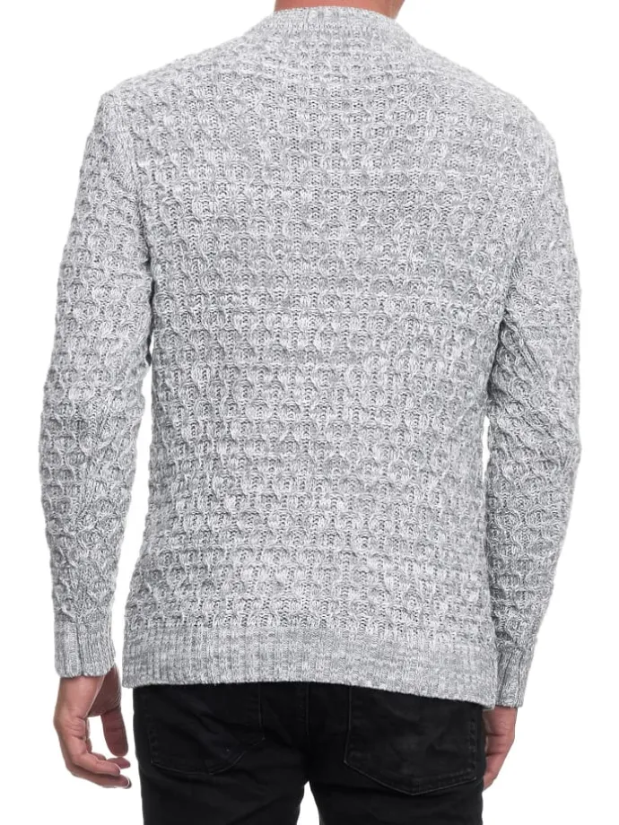 Schwerer Kontrast Grobstrick Rundhals-Pullover in Grau