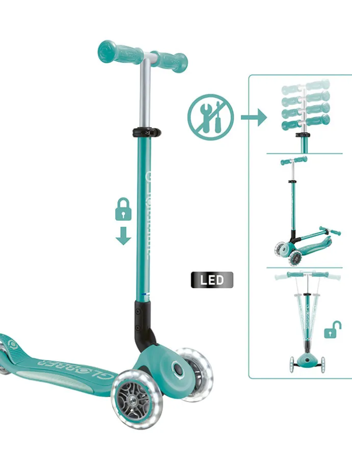 Scooter "Globber primo foldable plus lights" in Hellblau - ab 3 Jahren