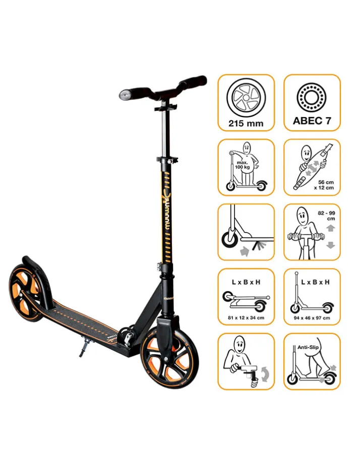 Scooter "Muuwmi Aluminium Scooter Pro 215" in Schwarz/ Orange - ab 5 Jahren