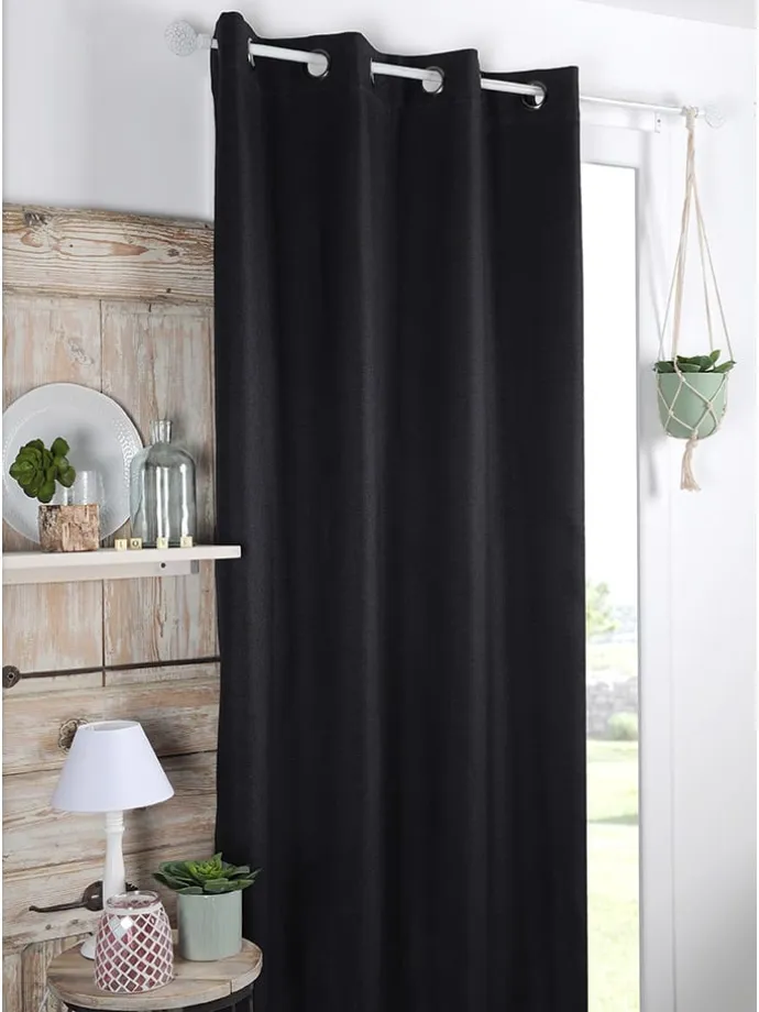 Ösengardine "Copenhague" in Schwarz - (L)260 x (B)140 cm