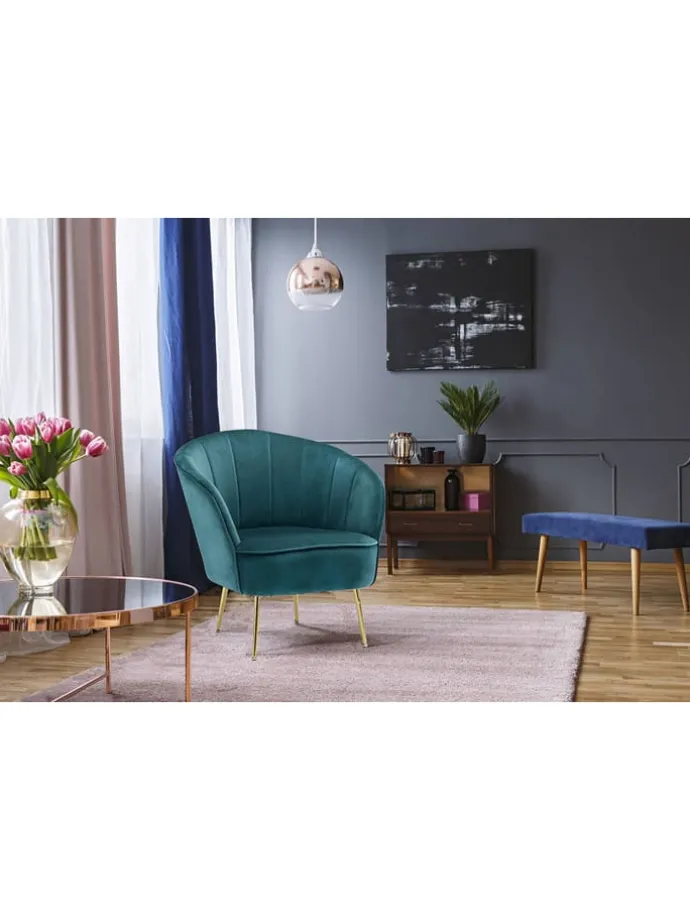 Sessel "Poola" in Petrol - (B)67 x (H)78 x (T)76 cm