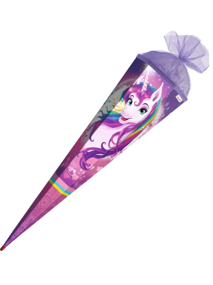 Set Schultüte groß Einhornportrait 85 cm mit Schleife in Bunt