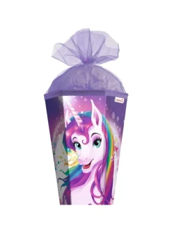 Set Schultüte groß Einhornportrait 85 cm mit Schleife in Bunt