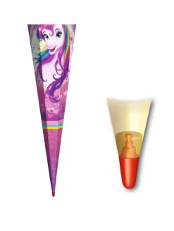 Set Schultüte groß Einhornportrait 85 cm mit Schleife in Bunt