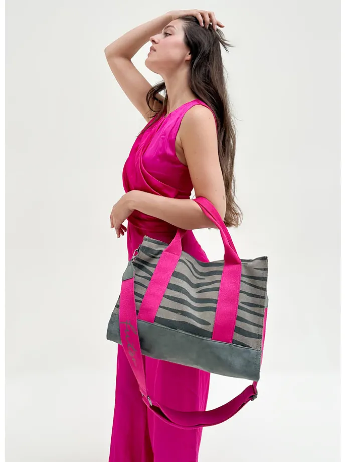 Shopper in Grau/ Pink - (B)40 x (H)29,5 x (T)14 cm