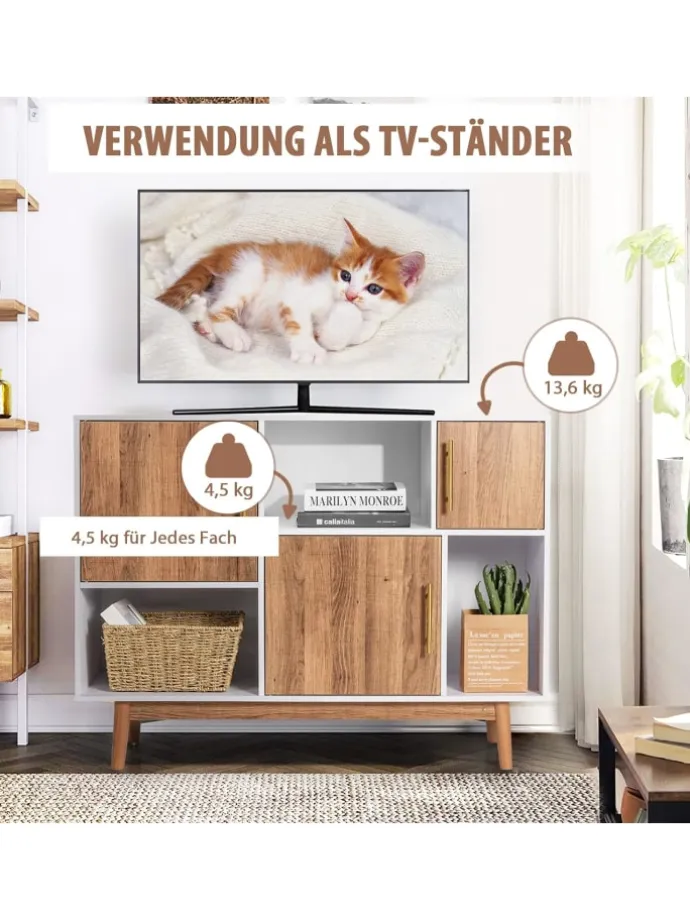 Sideboard 6 Fächer in Beige
