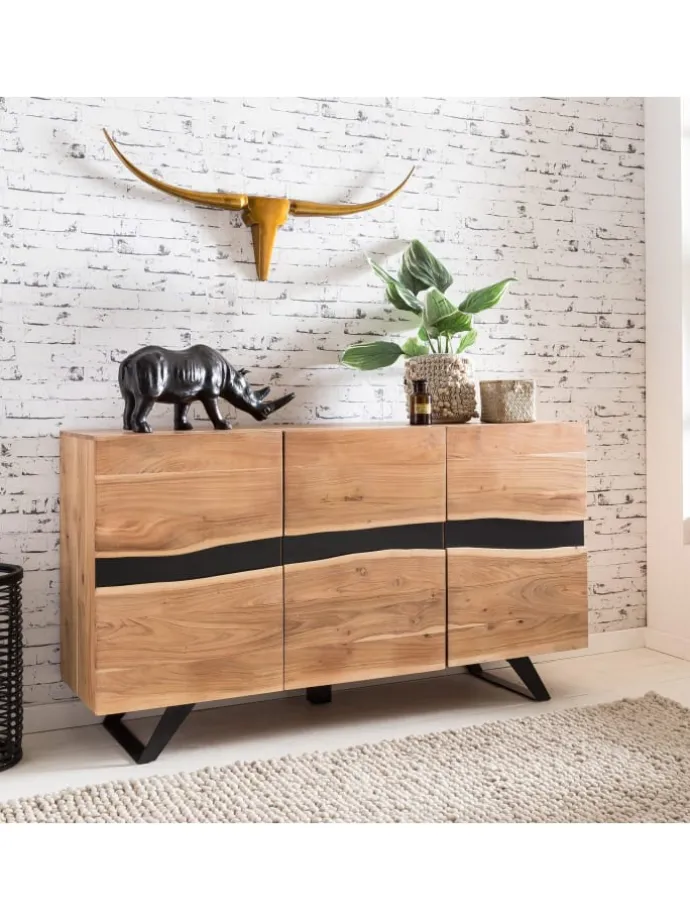 Sideboard 148 x 85 x 43 cm Massiv-Holz Natur Baumkante Anrichte