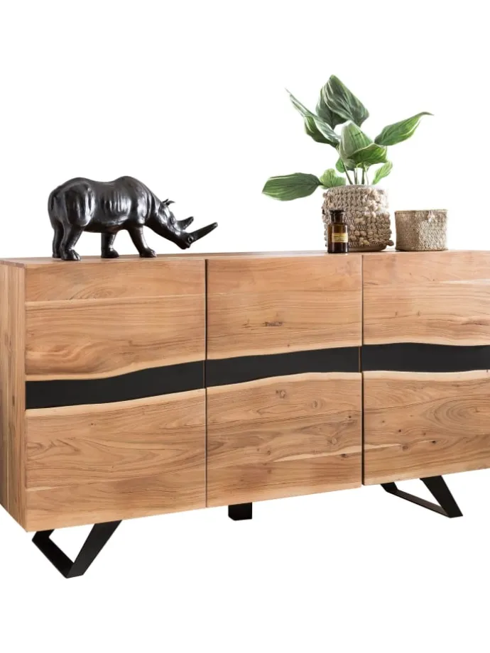 Sideboard 148 x 85 x 43 cm Massiv-Holz Natur Baumkante Anrichte