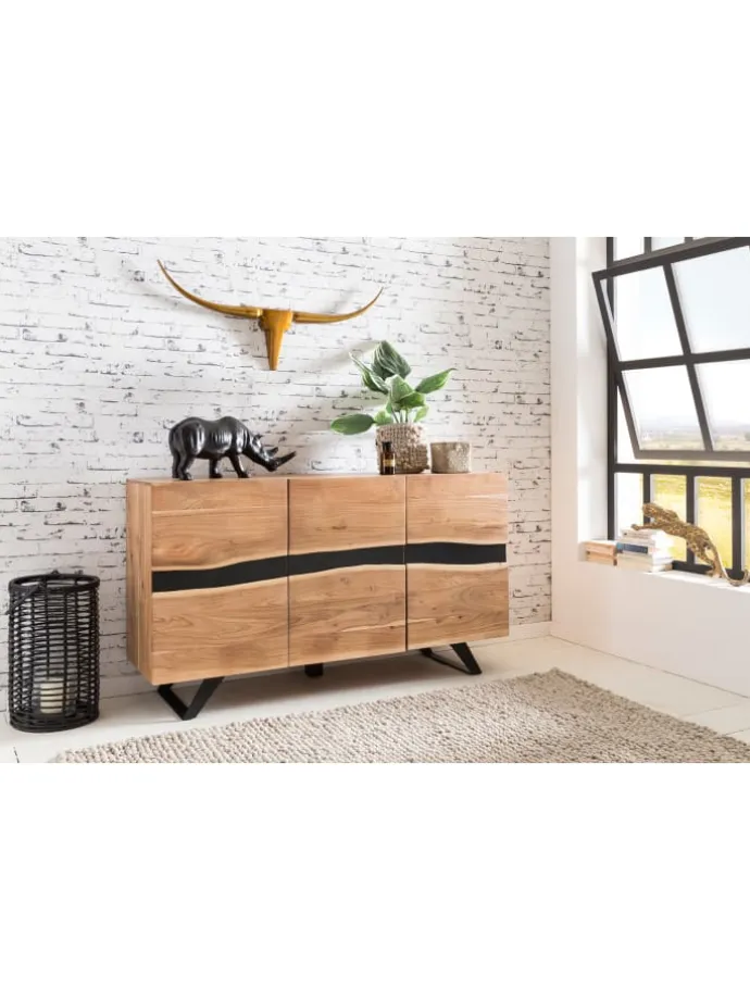 Sideboard 148 x 85 x 43 cm Massiv-Holz Natur Baumkante Anrichte