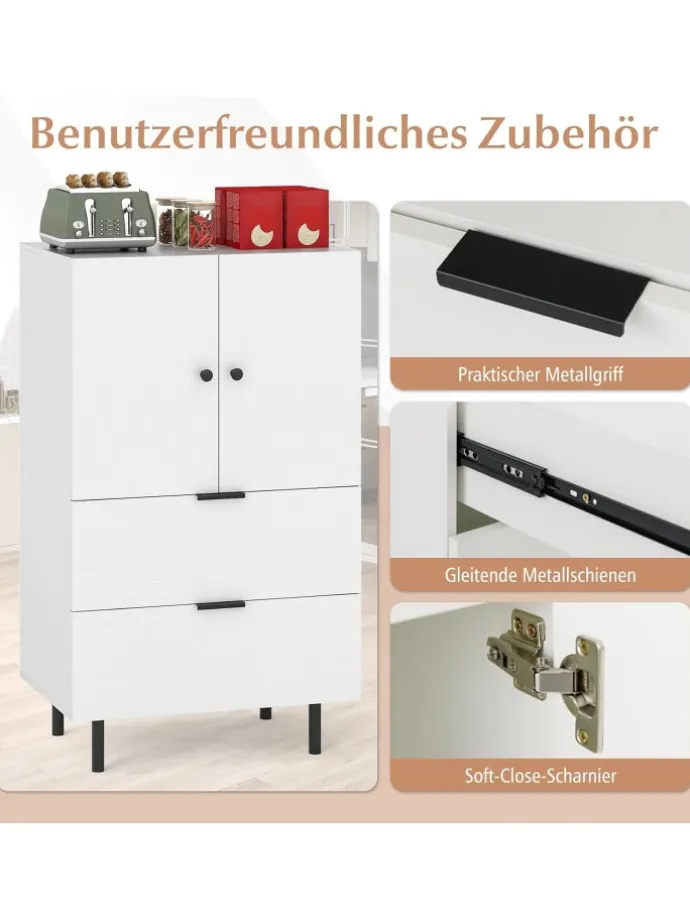 Sideboard Holz mit Metallbeinen in Weiß