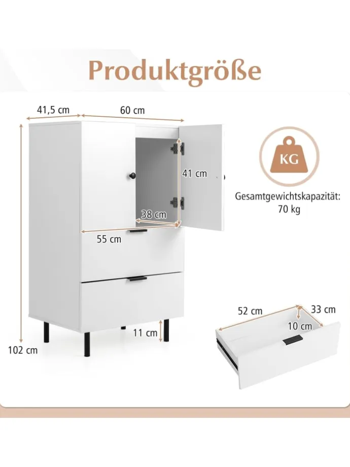 Sideboard Holz mit Metallbeinen in Weiß