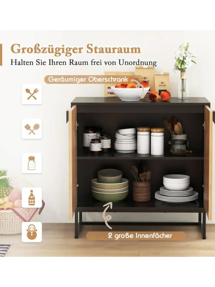Sideboard mit 2 Türen 80 x 40 x 80 cm in Schwarz