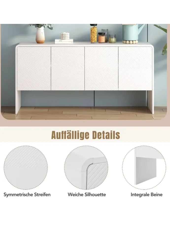 Sideboard mit 4 Türen und Rückstoßvorrichtung in Weiß