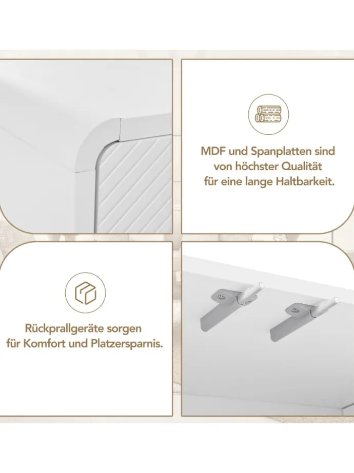 Sideboard mit 4 Türen und Rückstoßvorrichtung in Weiß