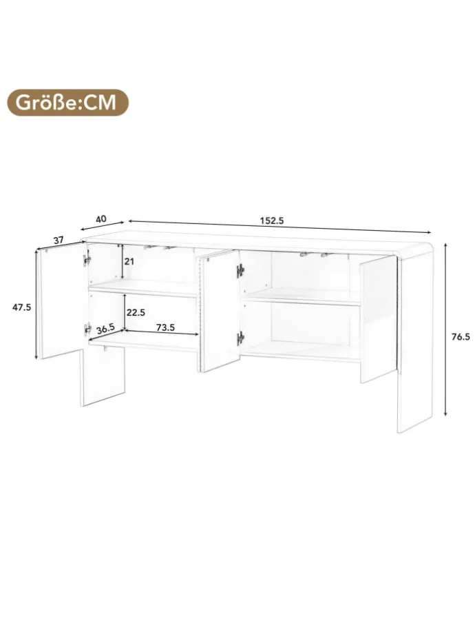 Sideboard mit 4 Türen und Rückstoßvorrichtung in Weiß