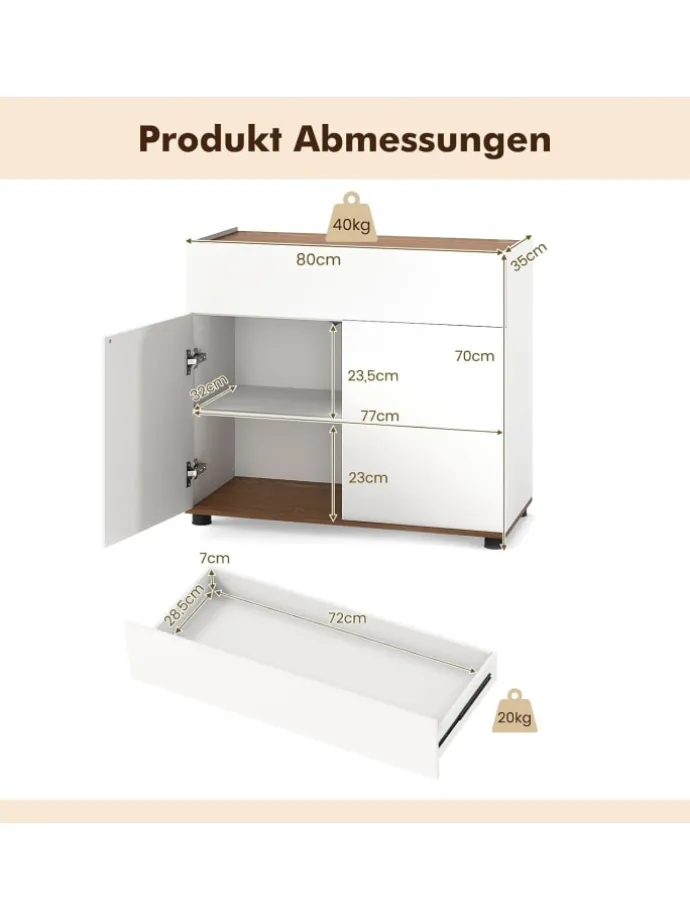 Sideboard 80x35x70 cm in Weiß