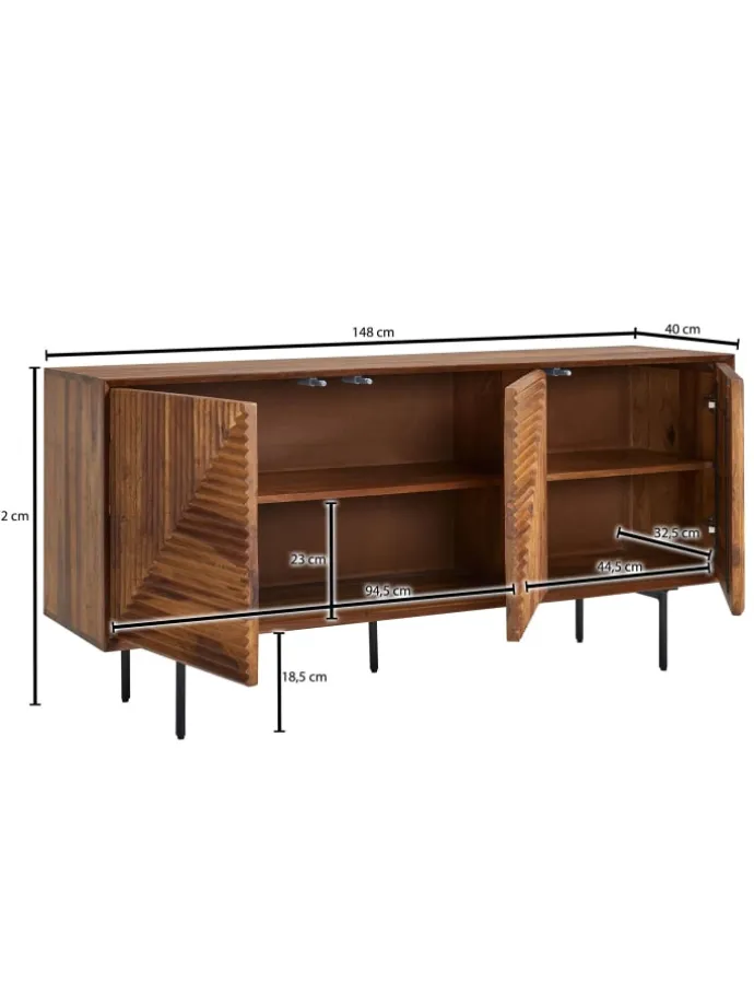 Sideboard 148x72x40 cm Massivholz / Metall Anrichte, Kommode