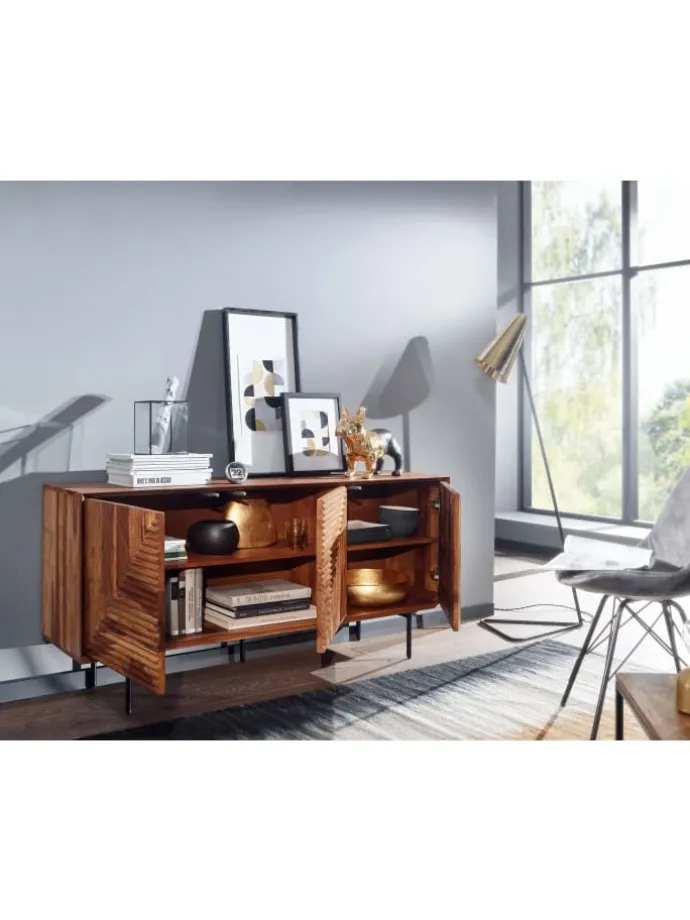 Sideboard 148x72x40 cm Massivholz / Metall Anrichte, Kommode