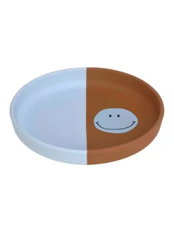 Silikon-Teller "Happy Rascals Heart" in Hellblau/ Hellbraun - Ø18,5 cm