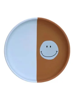 Silikon-Teller "Happy Rascals Heart" in Hellblau/ Hellbraun - Ø18,5 cm
