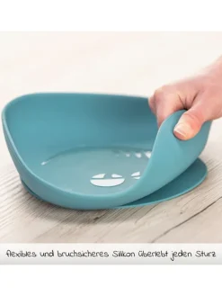 Silikon-Teller mit Saugnapf - Monster - in blau