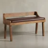Sitzbank | Echtleder/Holz, 108x63x43cm, Rückenlehne
