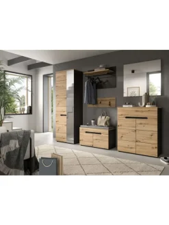 Sitzbank  (B/H/T: 80x45x37 cm) in Basalt grau und Artisan Nachbildung