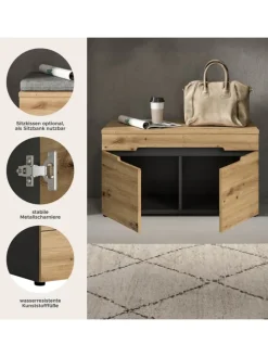 Sitzbank  (B/H/T: 80x45x37 cm) in Basalt grau und Artisan Nachbildung
