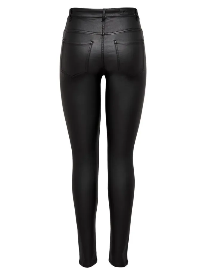 Skinny Jeans Leder Optik High Waist Stretch Coated Denim Pants in Schwarz