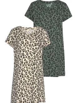 Sleepshirt in ecru-schwarz-gemustert